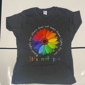 Gildan Gray Women’s Tee with Rainbow Flower Graphic